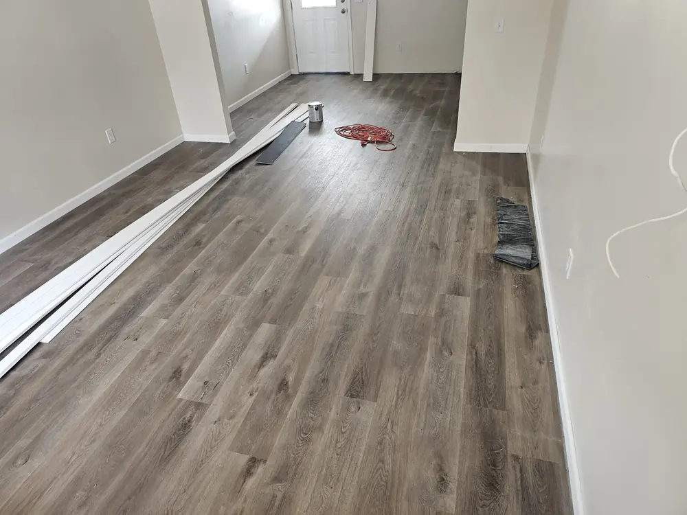 Luxury vinyl plank installation nearing completion in Rice Hope, Rincon GA