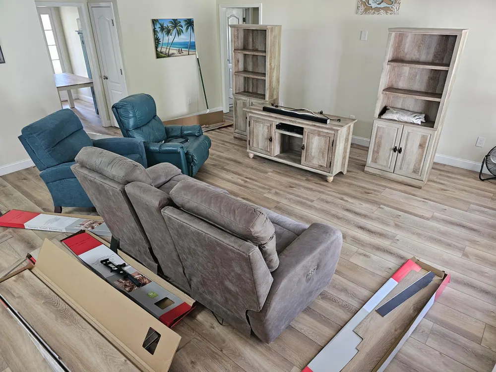 Luxury vinyl plank flooring in a living room in Lost Plantation, Rincon GA