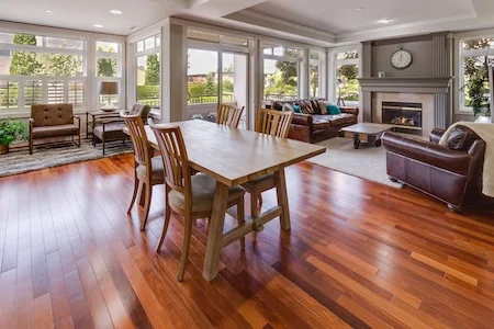 Engineered hardwood flooring in an open dining and living area at The Landings, Savannah GA