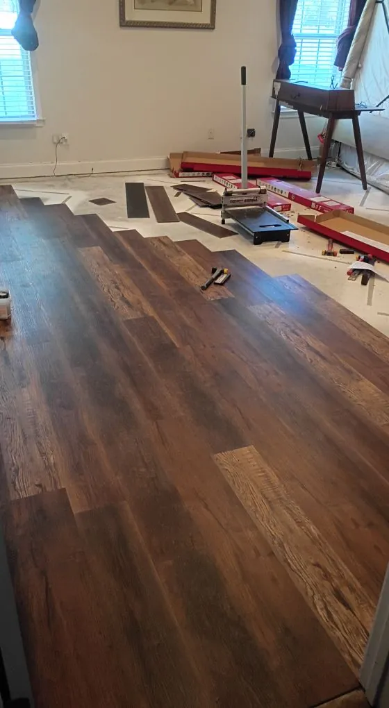 Luxury vinyl plank installation in progress in Georgetown, Savannah GA