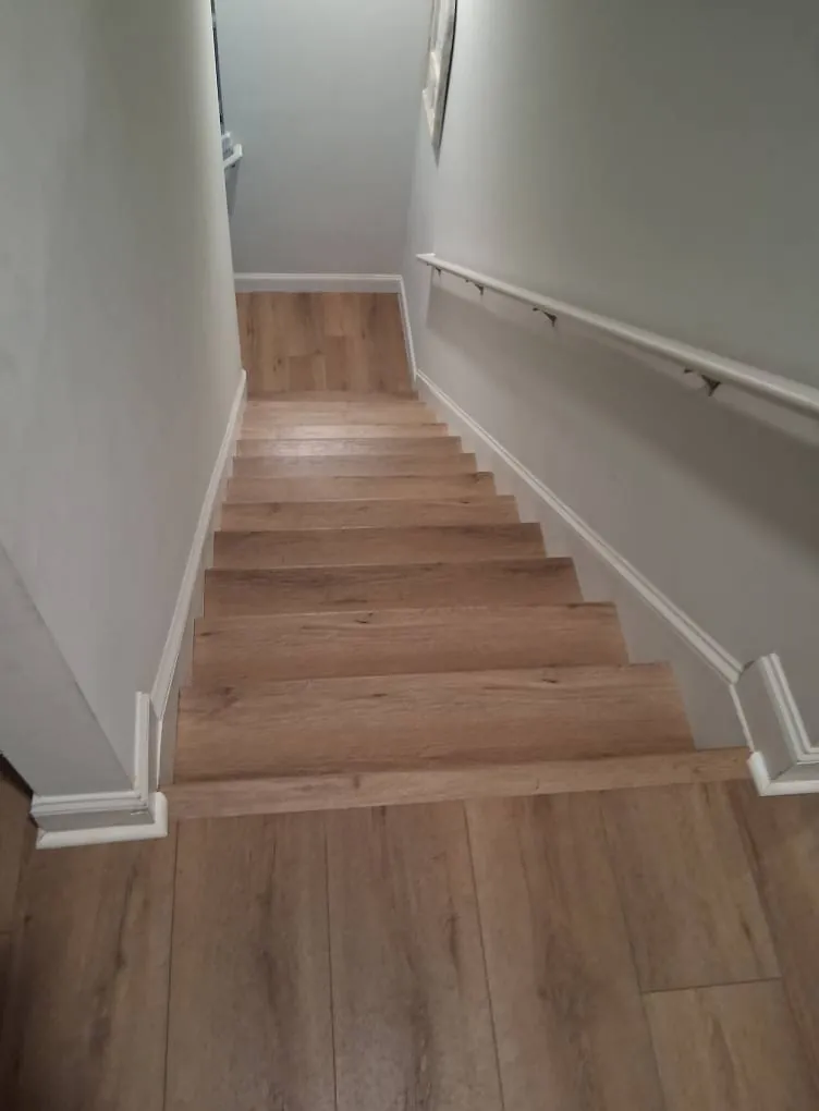 Luxury vinyl plank stair treads and risers installed in Southbridge, Savannah GA